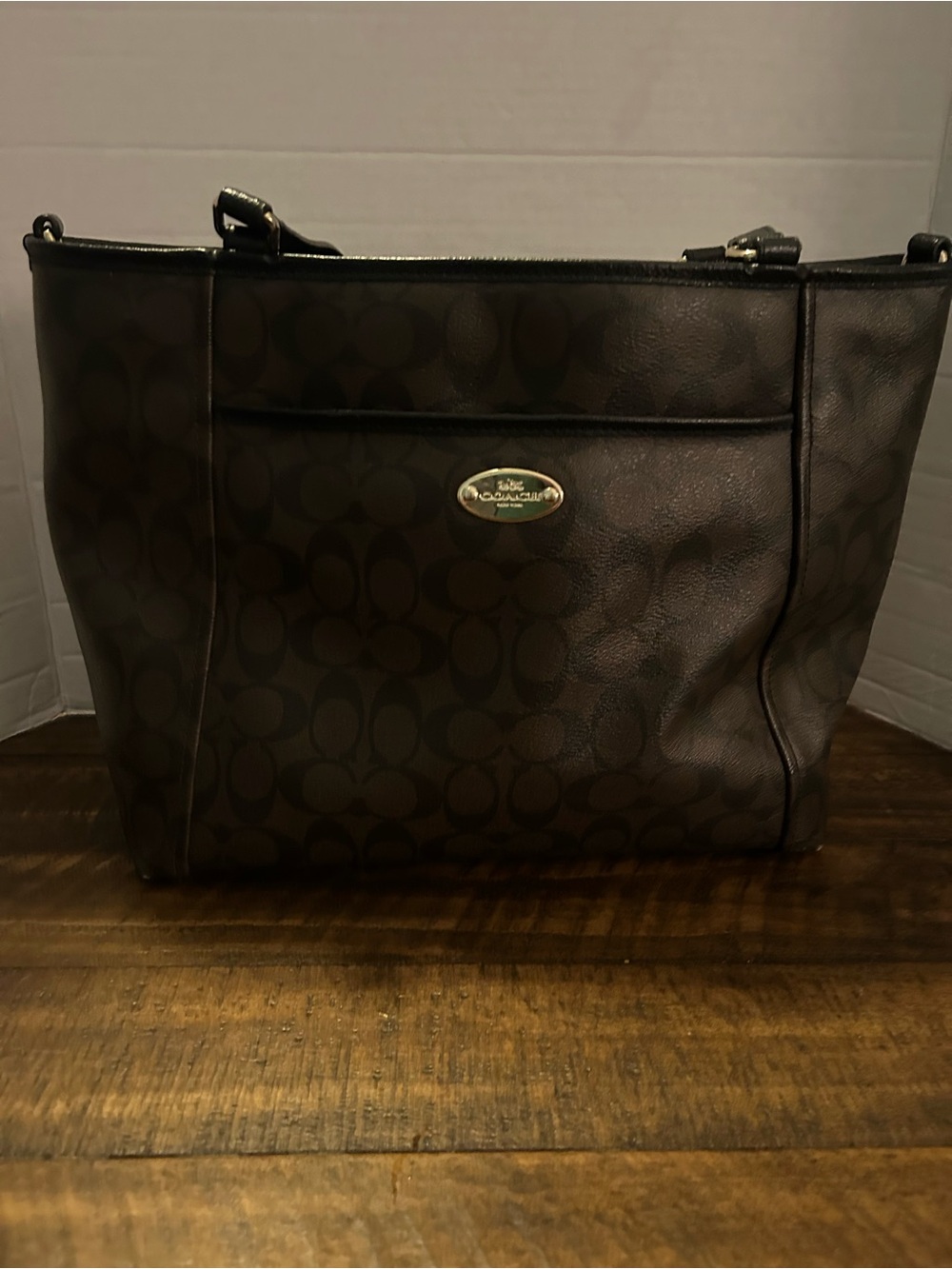 Coach Brown Signature Canvas Tote with Gold Logo